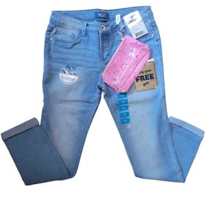 SQZ Rolled Ankle Crop Denim Bonus Unicorn Coin Bag  Stretch  Girl's Size 12  NEW